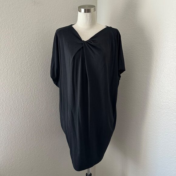 COS Twist Front Pull On Short Dress Batwing Short Sleeve Solid Black Minimalist - Picture 1 of 11
